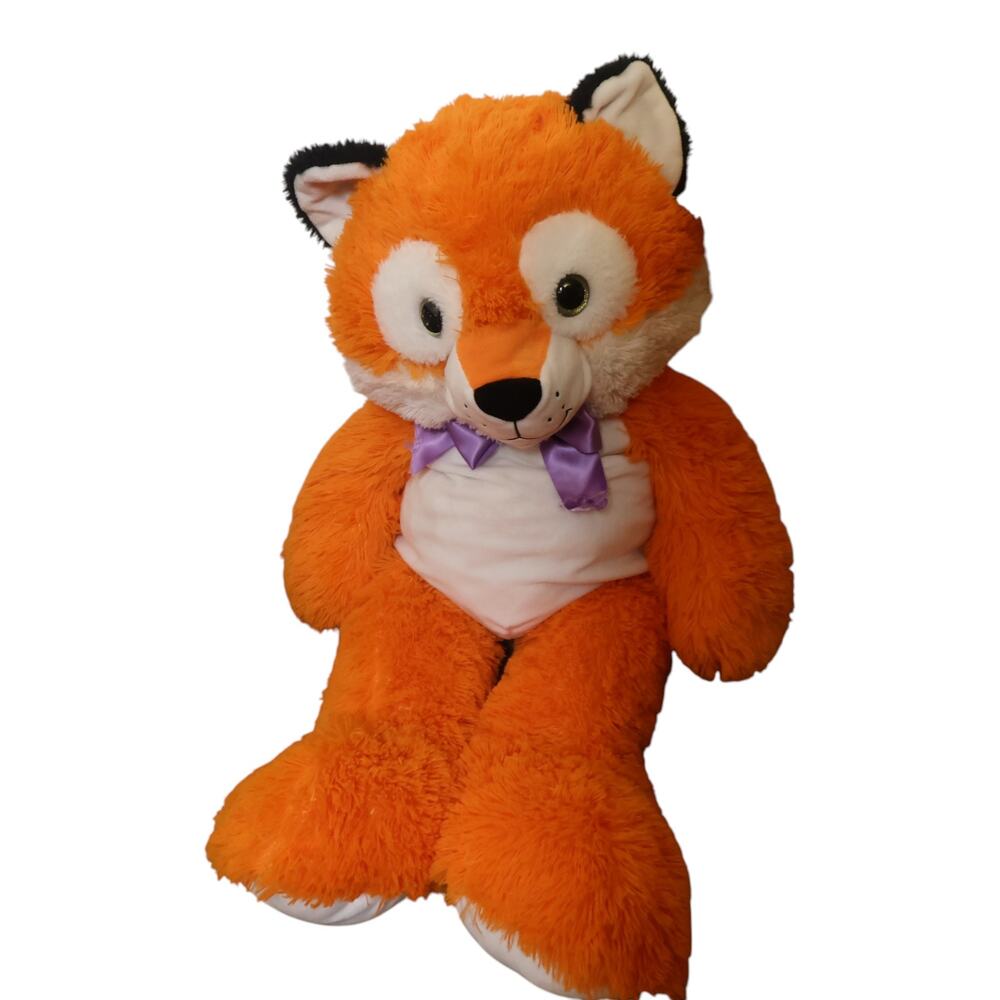 Peek-A-Boo Plush Orange Fox Large Stuffed Animal 20” Purple Bow Soft Toy - Picture 6 of 8